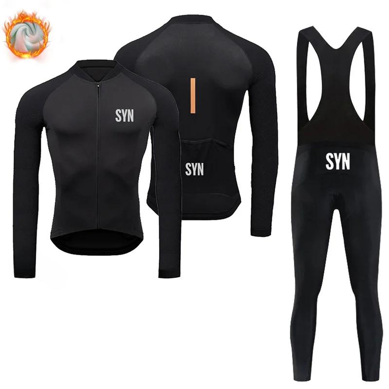 BIEHLER-Thermal Fleece Cycling Clothing Long Sleeves Warm Jersey Set Windproof Sportswear MTB Road Bike Winter