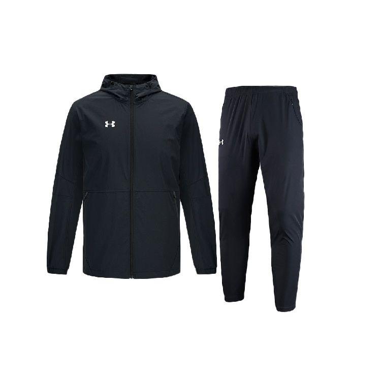 Under Armour Logo Print Long Pants Solid Color Hooded Long Sleeve Jacket Casual Sports Suit Men Suit Black 21600411-001+22500706-001