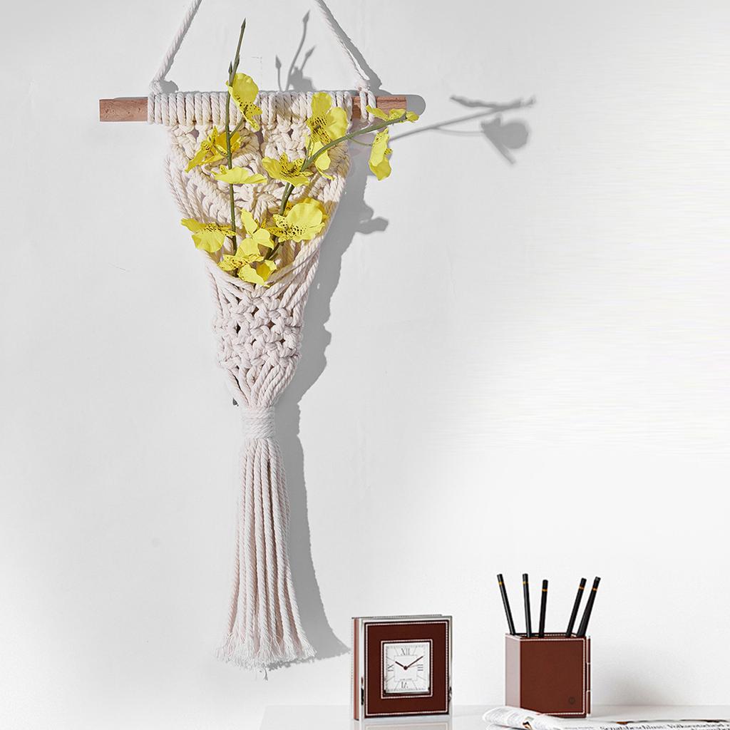 Dried Flower Mesh Basket Handwoven Cotton Rope Macrames Plant Holder Stand Wall Hangings Pocket Indoor Home Decorations