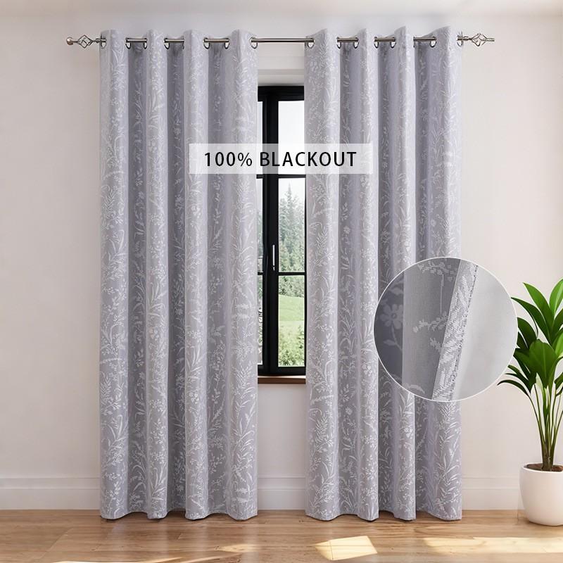 Blackout White Lace-Trimmed Curtain Panel Living Room Bedroom Balcony Light Luxury Style Coated Fabric