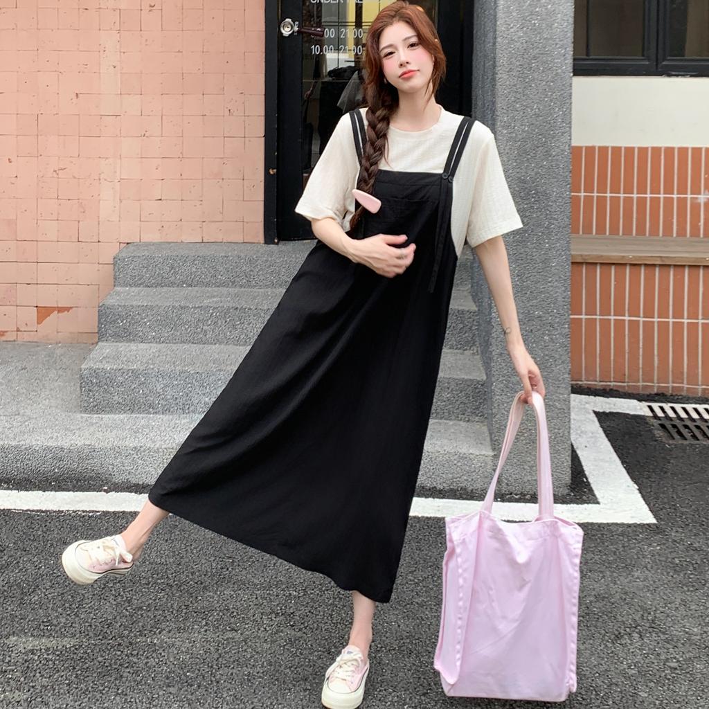 Dimanaf 2025 Summer Plus Size Dress Women Loose Casual Dress Basic Vintage Short Sleeve Elegant Long Fake Two-Piece Dress