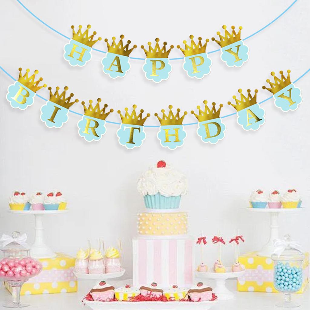 Baby Boy Happy Birthday Bronzing Banner, Crown Happy Birthday Bronzing Flag