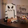Indoor Holiday Table Decor Halloween Wooden Photo Frame, Pumpkin Ghost Cat Cutout Picture Autumn Tabletop Decoration Holder, Double-sided for