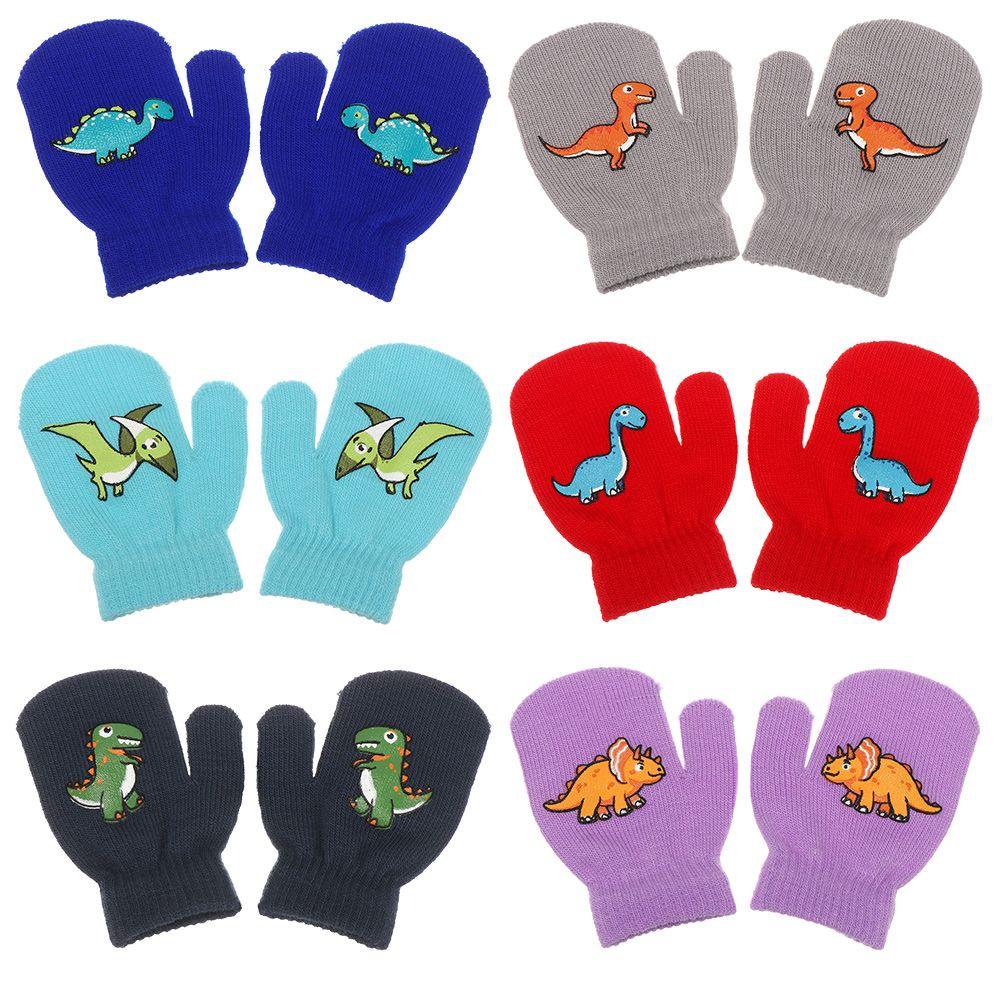 Fashion Winter Warm Dinosaur Cartoon Thickened Full Finger Kids Gloves Baby Mittens
