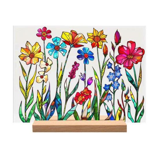 Acrylic Flower Table Sign with Wooden Stand Heavy Duty Floral Plants Home Office Centerpiece Desktop