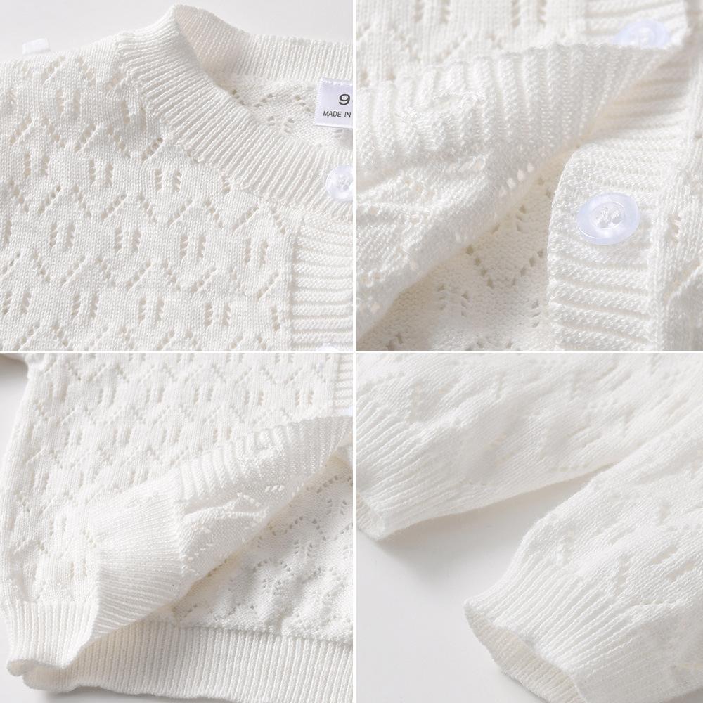 Корейский стиль Весенне-осеннее детское шерстяное пальто Ажурная тонкая летняя рубашка для защиты от солнца Вязаный кардиган для девочек