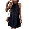 Summer Women's Dress Casual Black Sleeveless Hanging Neck Dresses