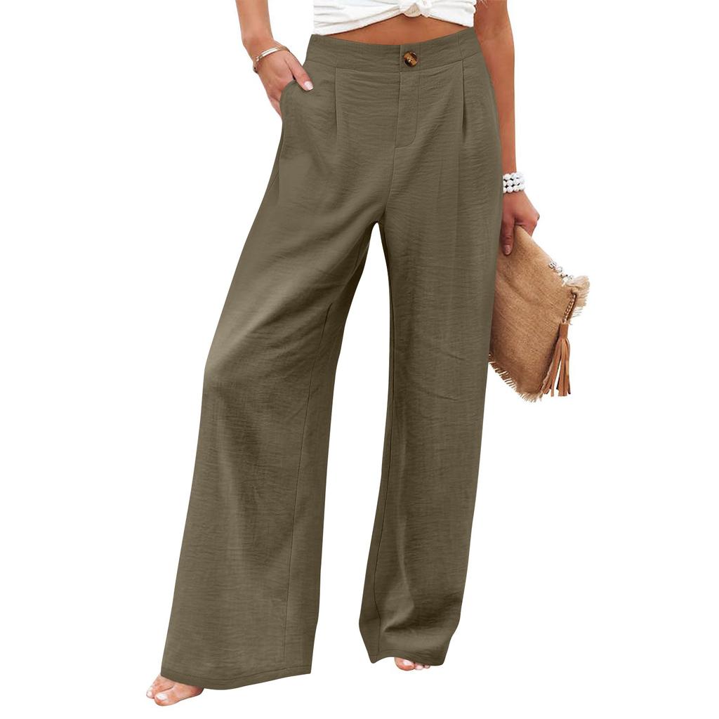 Широкие брюки для женщин, однотонные повседневные брюки с высокой талией, брюки на пуговицах для тренировок с карманами