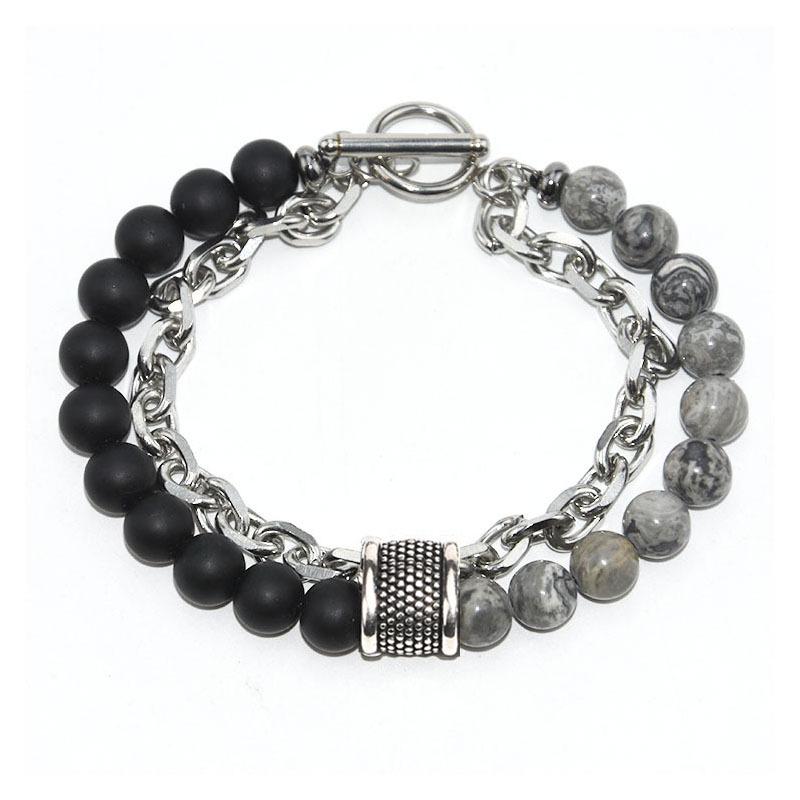 Мужской браслет из натурального камня «Карта» и нержавеющей стали - Уникальная модная бижутерия