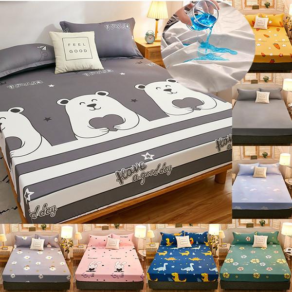 New Waterproof Bed Sheet Printed Cartoon Bed Fitted Sheet Mattress Covers Deep Pocket Bed Protector Sheet