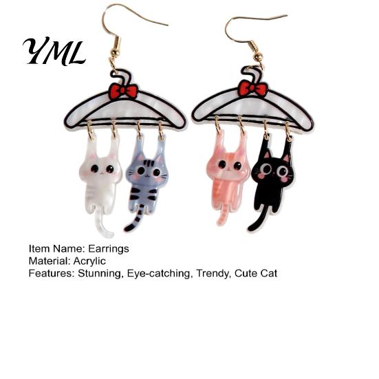 Funny Animal Earring Charms 1 Pair Cute Cat Dangle Drop Earrings for Women, 2D Acrylic Cartoon Kitten Casual Daily Wear Jewelry Hang on Clothes Hanger