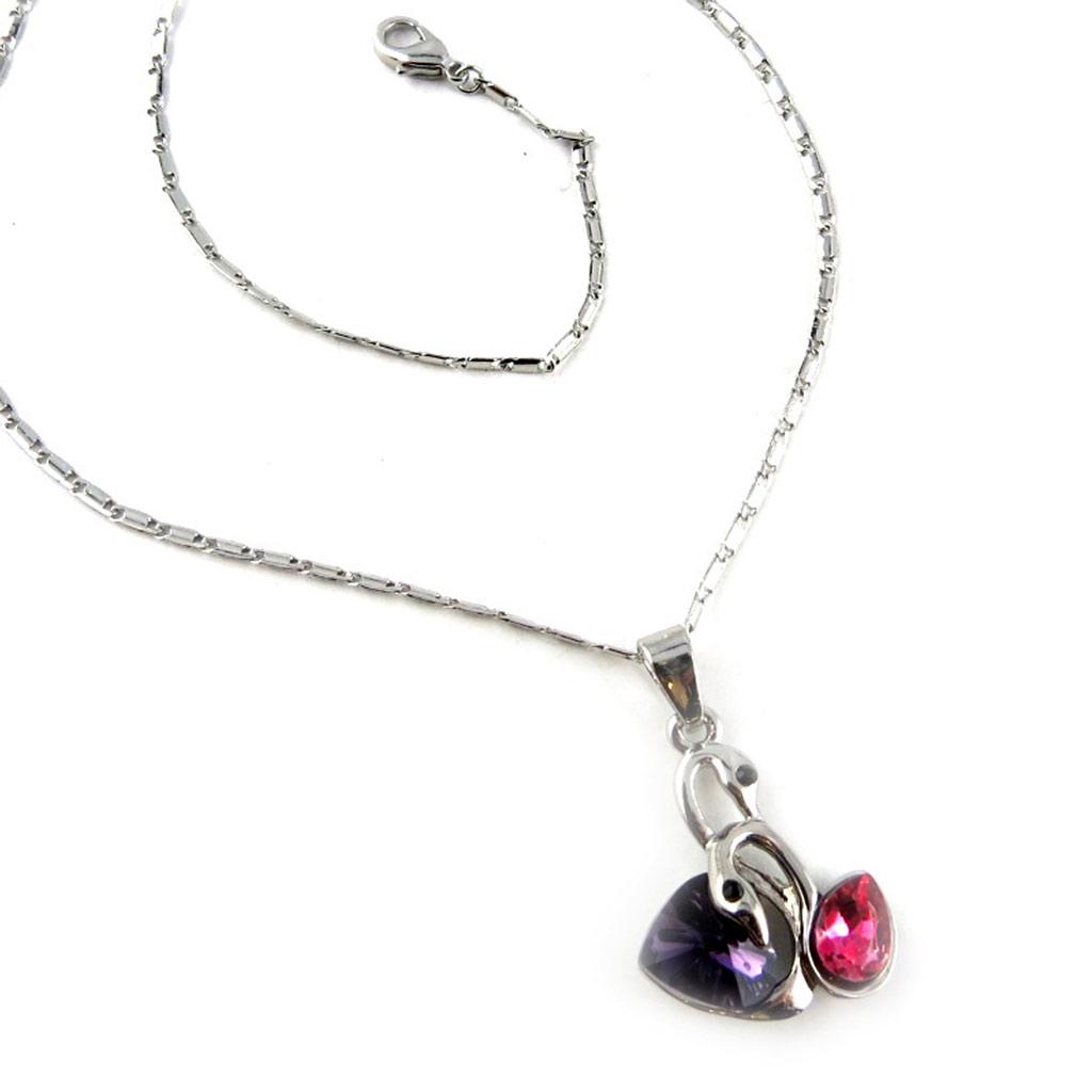 Les Trésors De Lily [K8062] - Designer Necklace 'Swans' Purple Pink