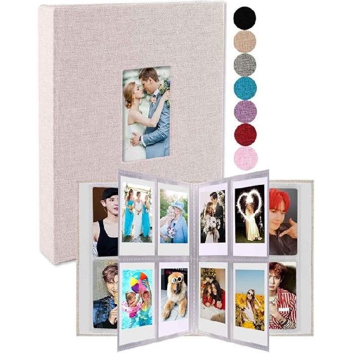 GPIRAL 2x3 Photo Album 208 Vertical Photos - Linen Front Window, Photo Album Compatible with Fujifilm tax Mini Film 7s 8+ 9 11, Polaroid Snap/PIC
