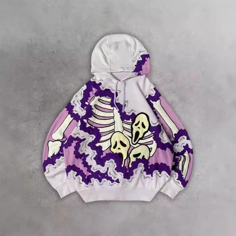 Худи с 3D-принтом в стиле американского ретро с черепом