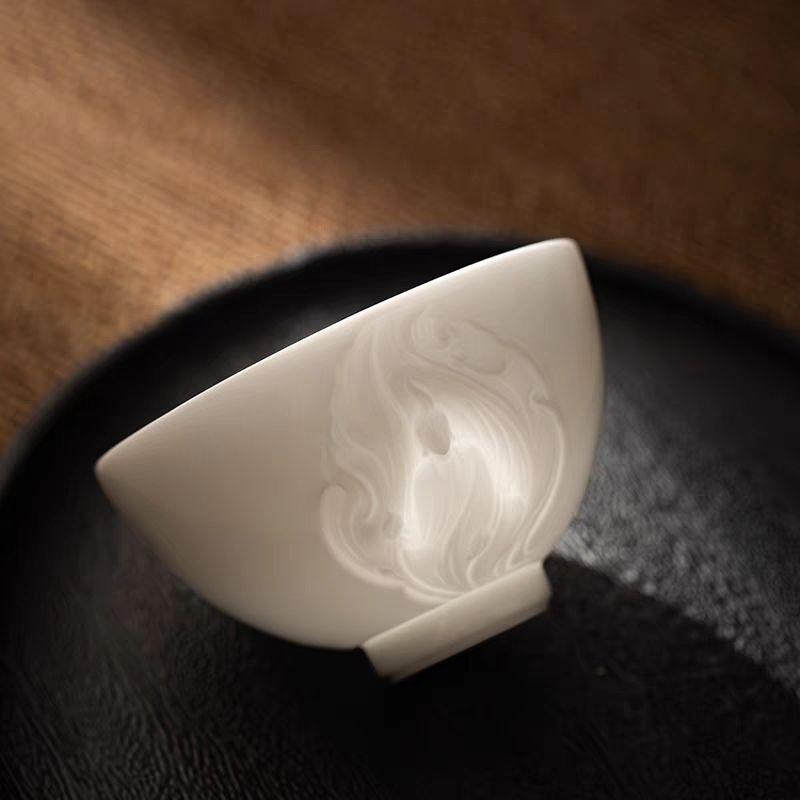 Фарфоровая мастер-чашка из ледяного нефрита, высококлассная чашка для дегустации чая, набор для чая Кунг-фу, одинарная чашка, личная чайная пиала для мужчин, тисненая чашка для чая