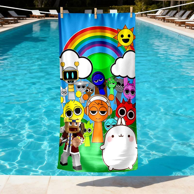 Sprunki Game Print Beach Towel Design, Soft, Lightweight. for Home Bathroom, Spa, Pool, Yoga, Surfing, Camping, Gift for Family, Friend