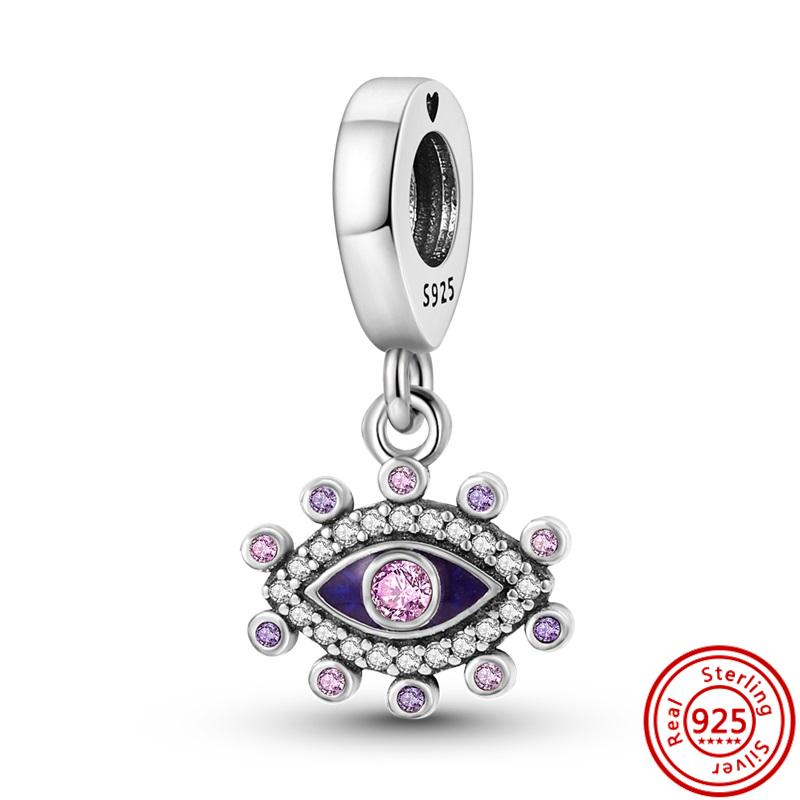 Подлинный кулон из стерлингового серебра S925 с синими глазами демона в виде ладони, круглые бусины, подходит для оригинального браслета с подвесками, женские ювелирные изделия