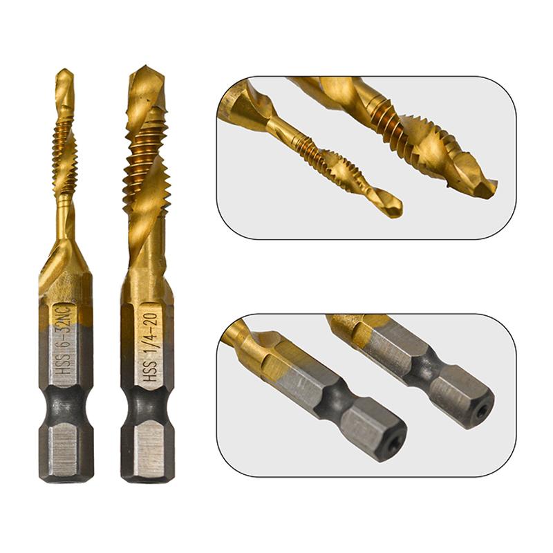 Compound Screw Tap Bit Set M3/4/5/6/8/10 Hex Spiral Tap Countersink Drill Reamer Titanium Soft Metal Tapping Chamfering Tools