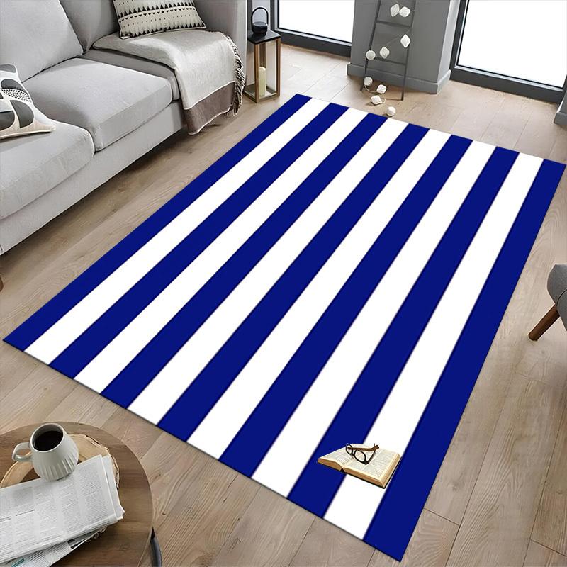 1 шт. Полоски, Темно-синий, Очень большой, Нескользящий коврик для пола, Офис, Семья, Спальня, Студия, Ковер большого размера, Ковер для помещений, Яркие цвета
