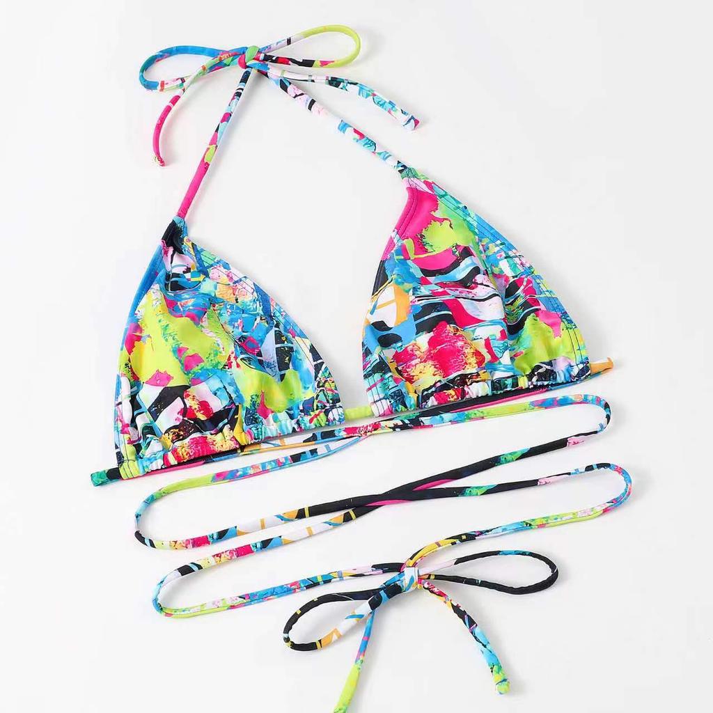 Купальник женский, разделенный комплект из трех предметов, с высокой талией, с кулиской и принтом, с длинными рукавами и круглым вырезом, на шнуровке, бикини, костюмы