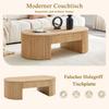 Oval Coffee Table Oak Look with Drawer, Fluted Ribbed Wooden Coffee Table, Modern Storage Living Room Table for Sofa