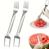 Stainless Steel Watermelon Slicer And Fork - 2-In-1 Portable Kitchen Gadget For Easy Serving