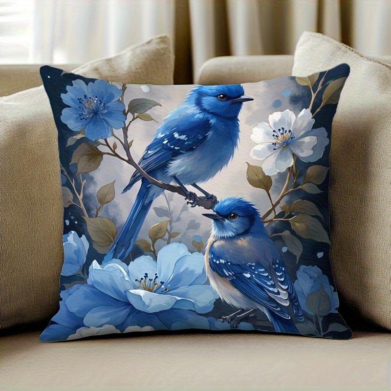 Modern Vintage Style Cushion Cover With Two Birds Perched On A Branch Print Soft Decorative Pillowcase For Home
