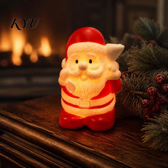 Vinyl Desktop Nightlight Christmas Night Light, Santa Snowman Elk Bell Figurine Lamp, Glowing Small Festive Room Accents LED Tabletop Decor,
