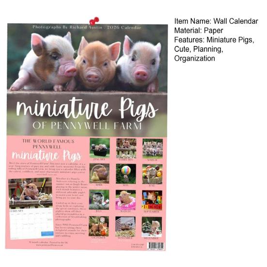 Miniature Pigs 2026 Wall Calendar Cute Baby Pig Animal 12 Monthly Calendar Piglets Gifts for Home Office Organizing Planning