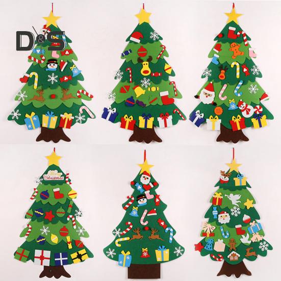 Войлочная новогодняя елка для малышей, светодиодная подсветка, набор для самостоятельной сборки новогодней елки с Санта-Клаусом, снеговиком, снежинкой, чулком