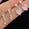 1Set Korea Cute Pink  Heart Little Stud Earrings Sweet Cool Love Zircon Ear Studs Aesthetic Earrings Girl Jewelry Gift