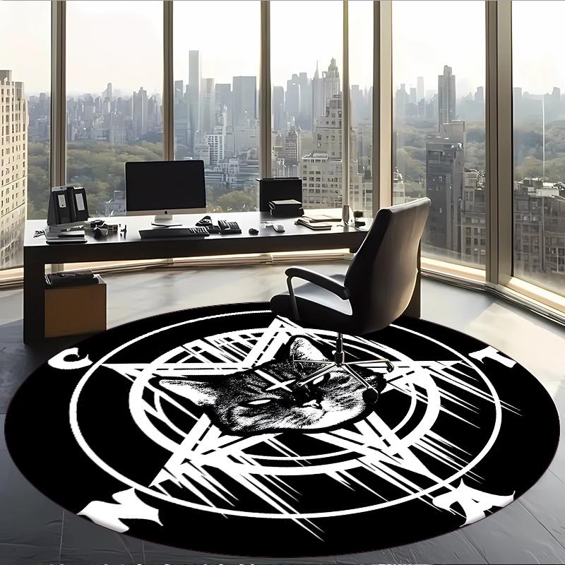 Demon Cat (1) Round Office Rug Decorative Floor Rug for Office Bedroom Living Room and Home Space