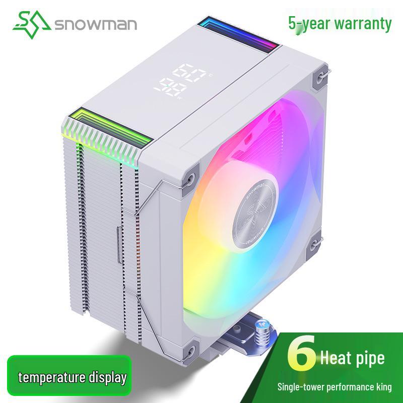 SNOWMAN Ice Man Охладитель для процессора MT6: Однобашенный кулер с 6 тепловыми трубками, цифровой дисплей, ARGB-подсветка, совместим с платформами AM5/1700.