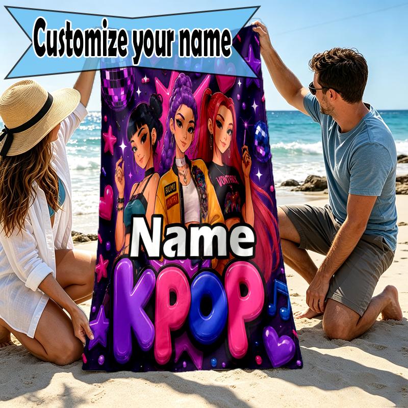 Персонализированное пляжное полотенце с принтом «KPop Hunters», с индивидуальным именем, для поездок, кемпинга, пляжных вечеринок, домашнего декора, подарок на день рождения для семьи и друзей
