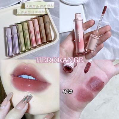 Набор помад Iced Tea Mirror Lip Glaze Water Gloss Прозрачная желейная жидкая помада Женская косметика для макияжа, 1 шт., 09 01 HERORANGE