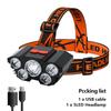 USB Rechargeable 5LED Headlamp Flashlight Waterproof Head Torch with Built-in Battery for Camping,Hiking,Fishing,Emergency Use