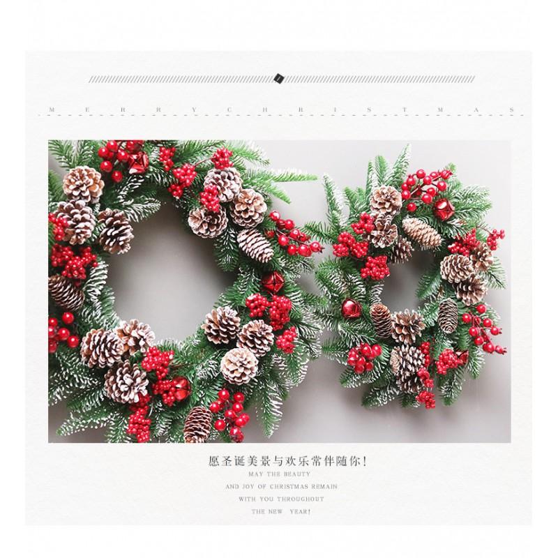 Christmas Decor Red Ribbon Premium PE Pine Cone Wreath Hotel Mall Hanging