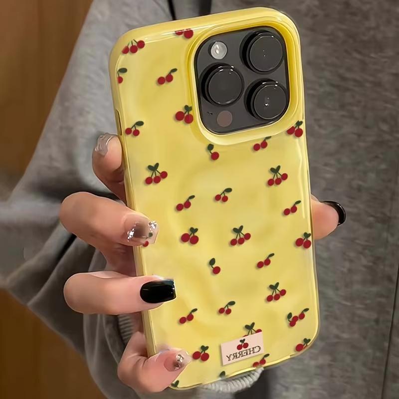 Милый Чехол-гармошка с текстурой вишни для iPhone 16 15 12 11 Pro Max 13 14 Pro Plus Ударопрочный Нескользящий Мягкий Чехол-оболочка Fundas
