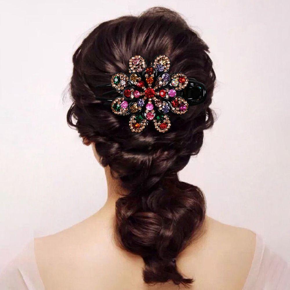 Hair Claw Rhinestone Duckbill Clip Korean Style Hairpin Flower Hair Clip Female Hair Accessories