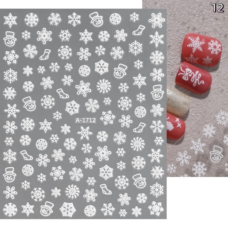 Winter Snowflake Christmas Nail Art Sticker White 3D Relief Adhesive Nail Art Decoration Sticker Nail Charm Manicure Decals
