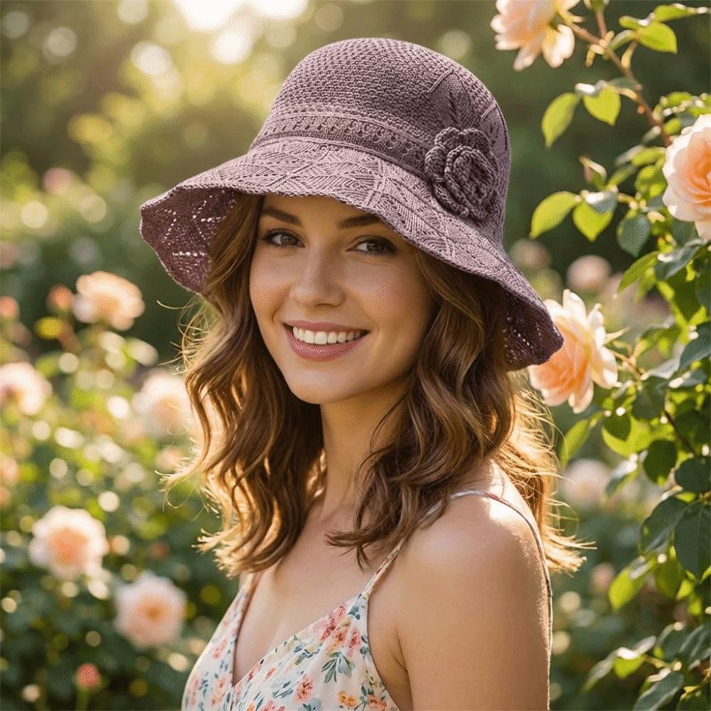 Elegant Sweet Straw Sun Hat Big Brim French Style Knitted Bucket Hat Visor Cap Temperament Seaside Beach Cap Lady
