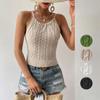 Women Spring Summer Sleeveless Bandage Hollow Out Backless Knitted Vest Top