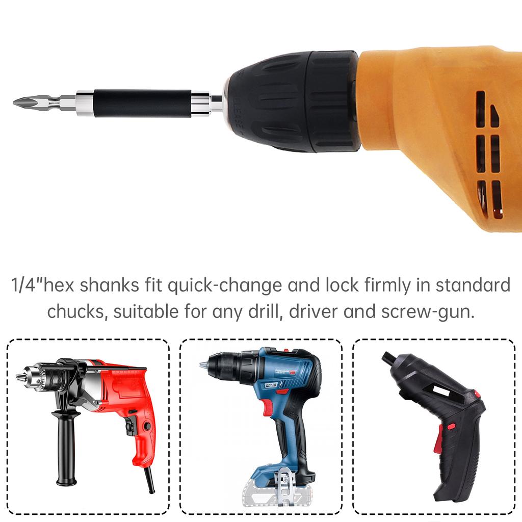 5pcs Scalable Magnetic Drill Bit Holder Extension Bar Adapter 3.1 To 5.5 Inch Heavy Duty 1/4 Inch Hex Shank Universal Fit Nuts Screwdriver Handheld