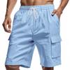 Men's Multi-Pocket Work Shorts Sweatpants Casual Loose Solid Colour Linen Drawstring Five Pants