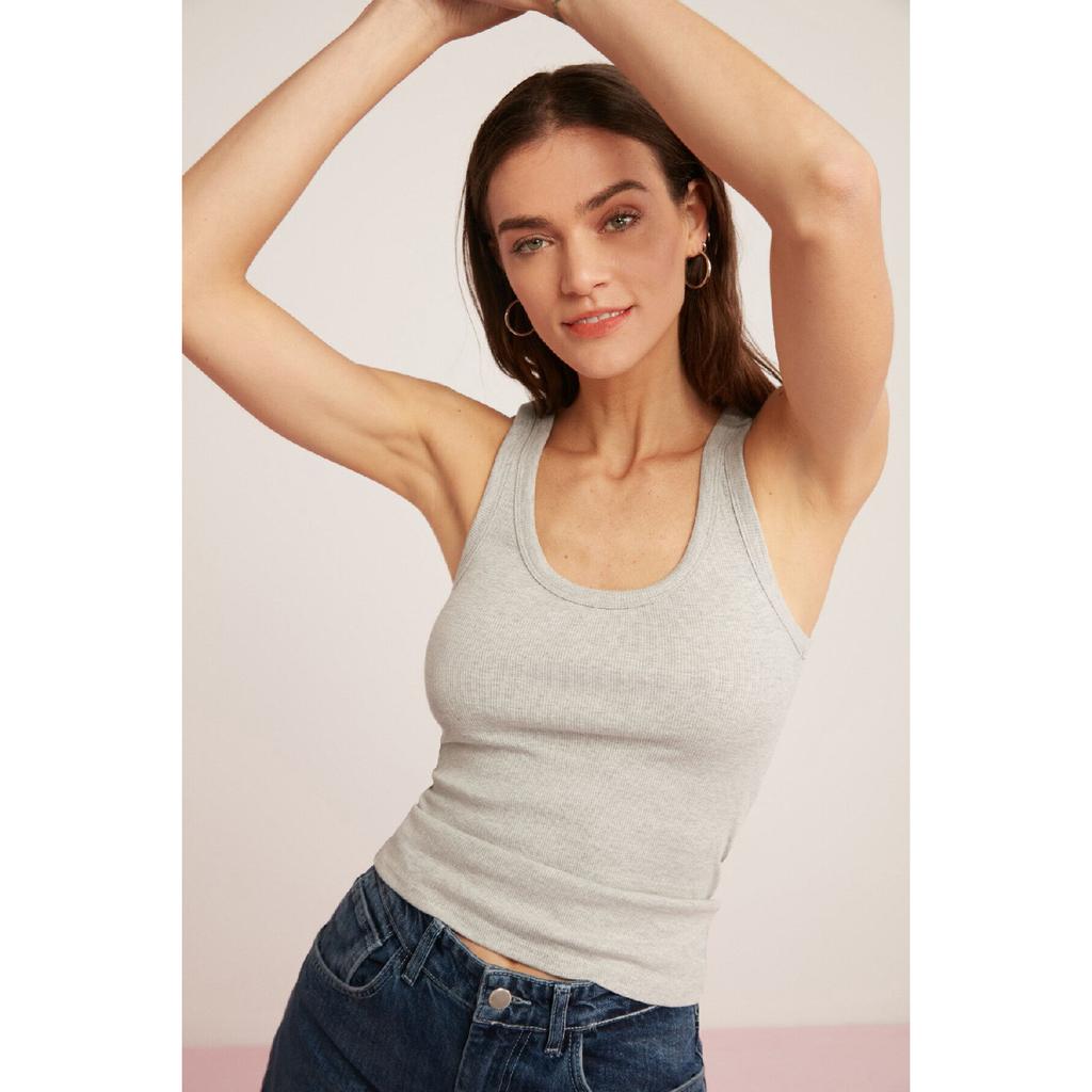 Lllesol Женская базовая белая майка в рубчик на толстых бретелях