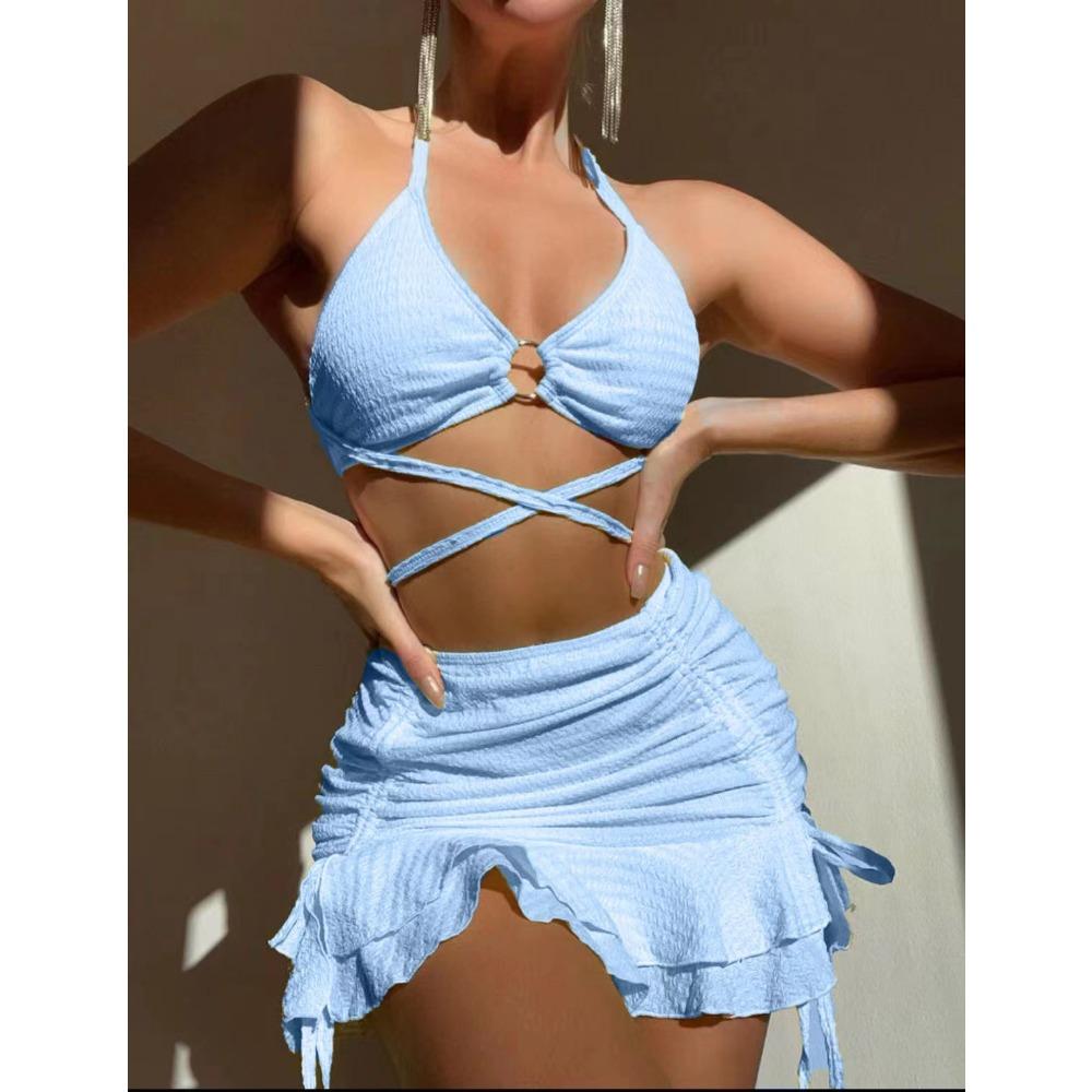 European and American Bikini Sexy Three-Piece Suit Women's Beach Swimsuit Fashion Lace-up Swimsuit