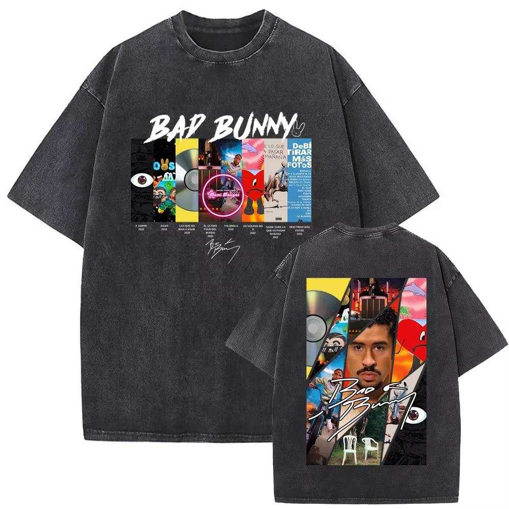 Washed Vintage Bad Bunny Un Verano Sin Ti Graphic Tshirt Mens Fashion Oversized Streetwear Women High Quality Cotton T Shirts
