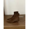 2025 Autumn and Winter New Suede Small Square Head Thin Heel Short Boots Women's Small Heel Temperament High Heels Elastic Thin Boots