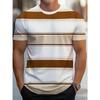 Mens Crew Neck Short-Sleeve T-Shirt - Soft Slight Stretch Polyester Fabric, Fancy Stripe Pattern Casual Spring Summer
