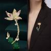 Chinese Style Hibiscus Brooch Light Luxury Natural Emerald Corsage, Elegant Temperament Pin Woman